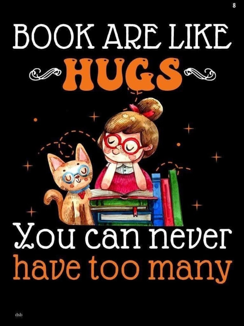 Book Are Like Hugs Poster Black Orange